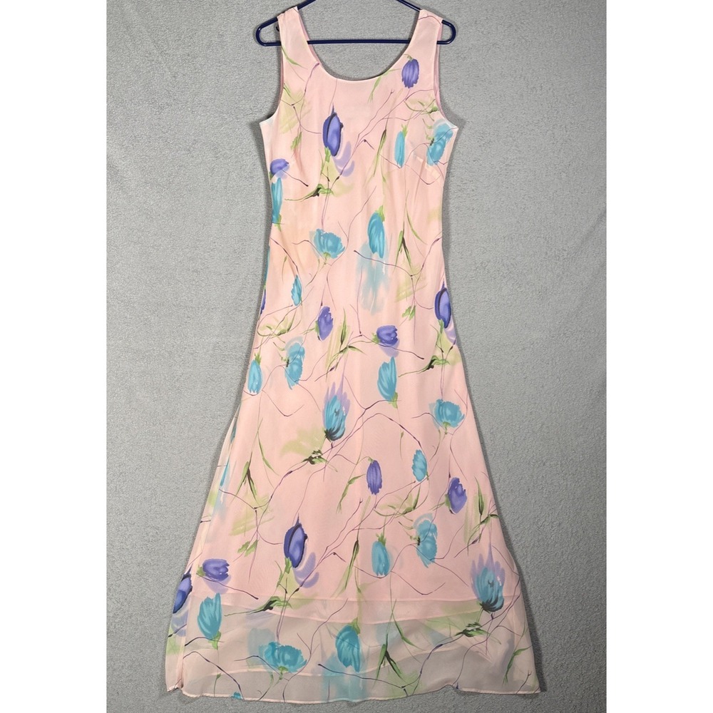 Mary McFadden Collection Vintage 90s Pink Floral Chiffon Maxi Dress Fits S Fairy